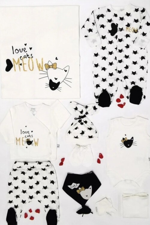 Meow Kedi Baskılı 10lu Bebek Hastane Çıkışı Seti 16570
