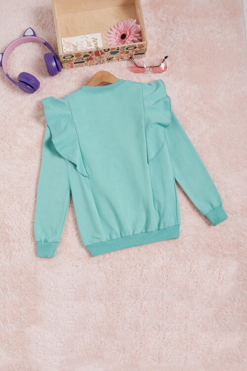 Mint Kelebek Nakışlı Volanlı Kız Çocuk Sweatshirt 16401