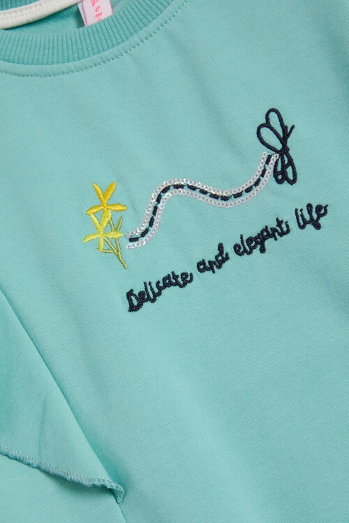 Mint Kelebek Nakışlı Volanlı Kız Çocuk Sweatshirt 16401