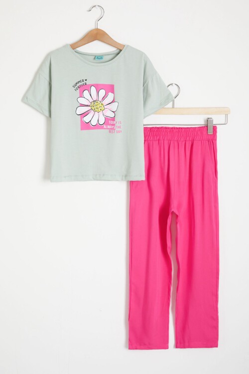 Mint Papatya Baskılı Kız Çocuk Alt Üst Yazlık Takım 15459