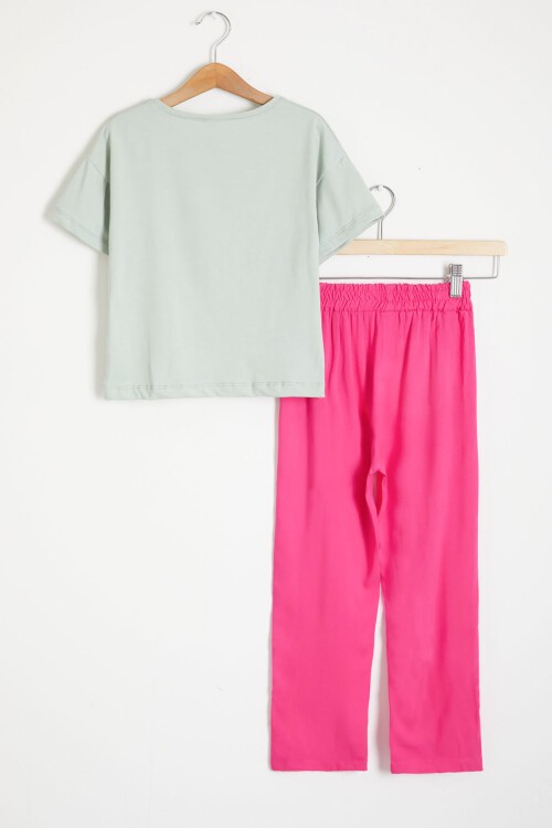 Mint Papatya Baskılı Kız Çocuk Alt Üst Yazlık Takım 15459