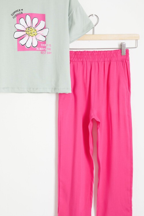 Mint Papatya Baskılı Kız Çocuk Alt Üst Yazlık Takım 15459