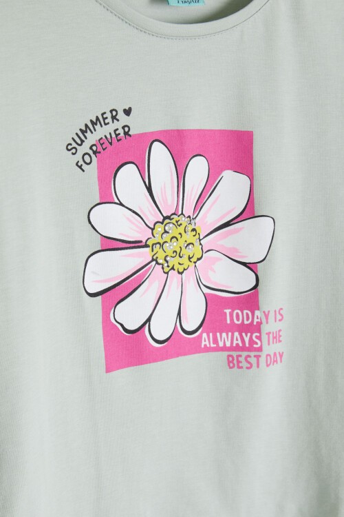 Mint Papatya Baskılı Kız Çocuk Alt Üst Yazlık Takım 15459