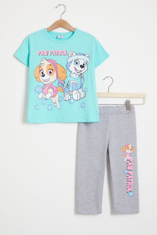 Mint Pati Baskı Tişört ve Şort Taytlı Kız Takım 15445