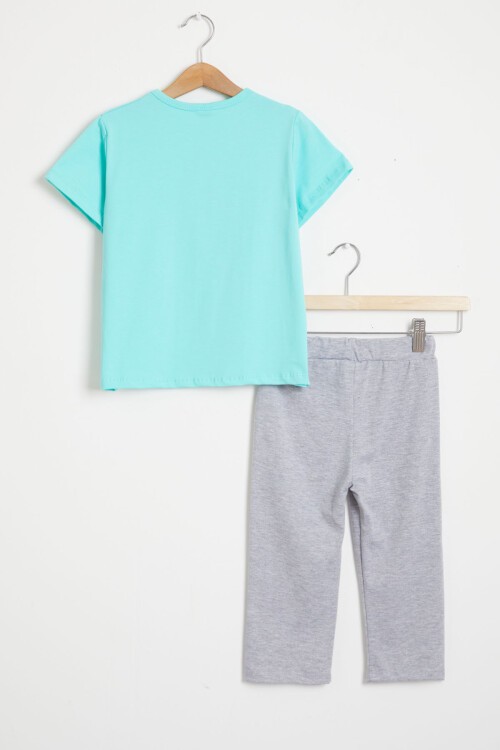 Mint Pati Baskı Tişört ve Şort Taytlı Kız Takım 15445