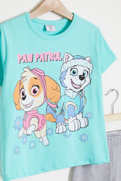 Mint Pati Baskı Tişört ve Şort Taytlı Kız Takım 15445