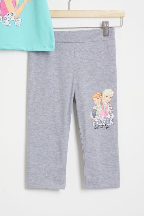 Mint Simli Frozen Baskı Tişört ve Şort Taytlı Kız Takım 15441