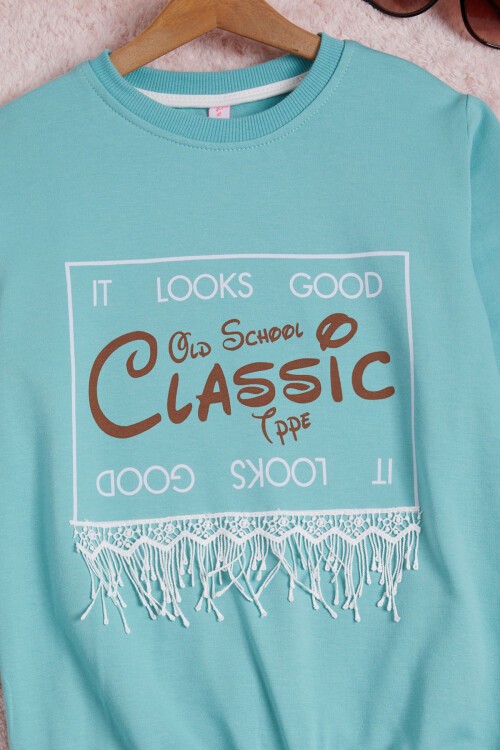 Mint Yazı Baskılı Püsküllü Kız Çocuk Sweatshirt 16313