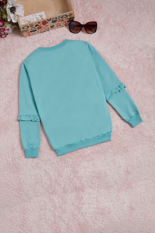 Mint Yazı Baskılı Püsküllü Kız Çocuk Sweatshirt 16313