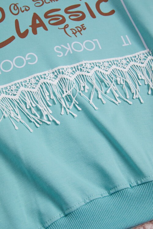 Mint Yazı Baskılı Püsküllü Kız Çocuk Sweatshirt 16313