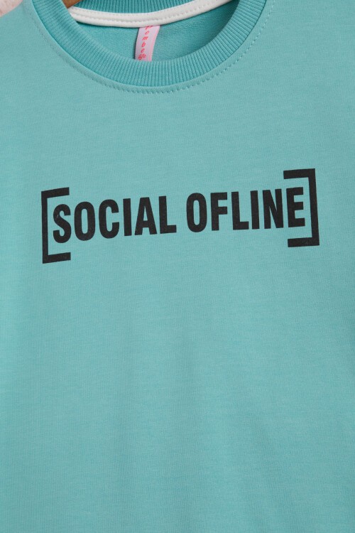 Mint Yazı Baskılı Şeritli Kız Çocuk Sweatshirt 16287