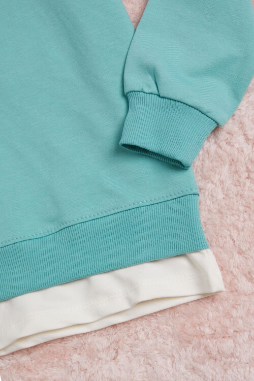 Mint Yazı Baskılı Şeritli Kız Çocuk Sweatshirt 16287