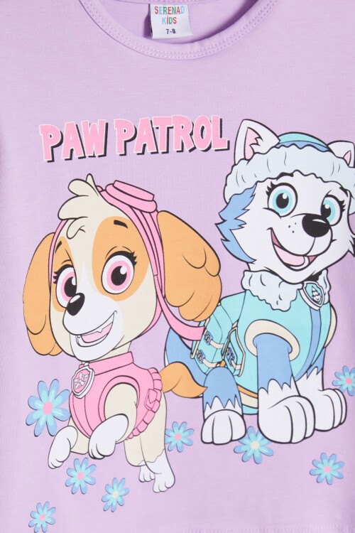 Mor Pati Baskı Tişört ve Şort Taytlı Kız Takım 15447