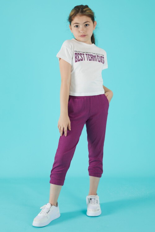 Mor Yazı Baskılı Kız Çocuk Alt Üst Takım 15386