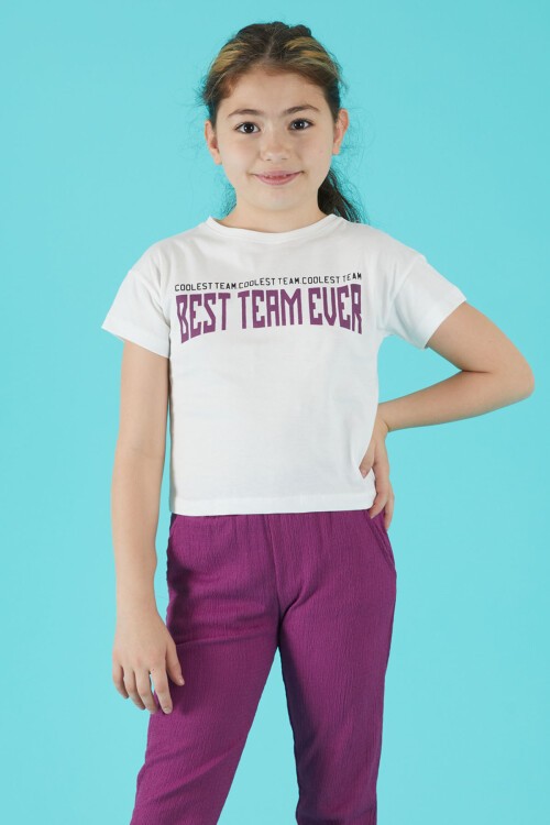 Mor Yazı Baskılı Kız Çocuk Alt Üst Takım 15386
