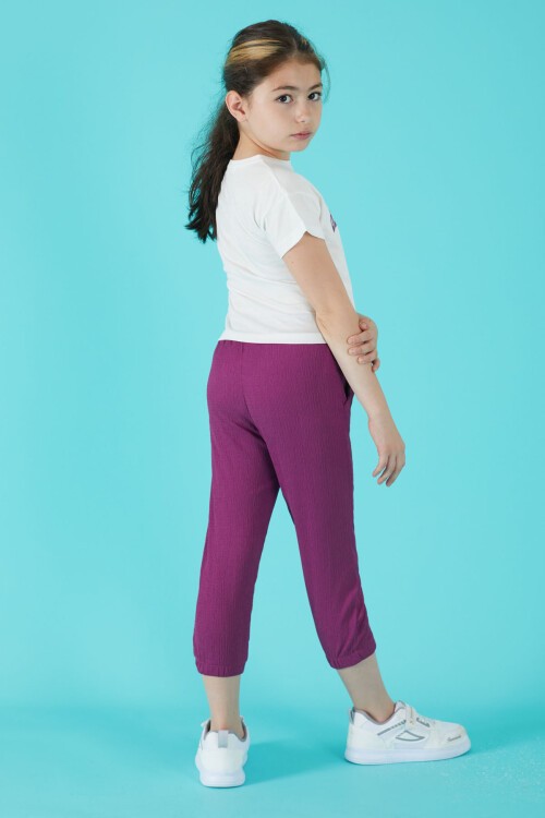 Mor Yazı Baskılı Kız Çocuk Alt Üst Takım 15386