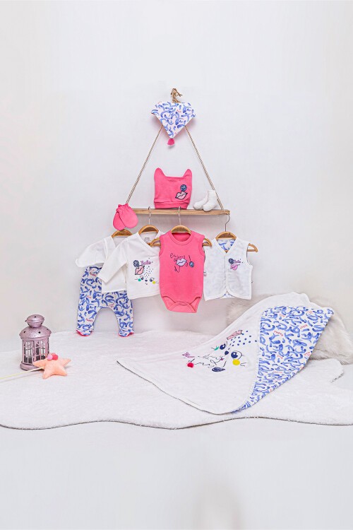 Payetli Kedi Baskılı 10lu Bebek Hastane Çıkışı Seti 16555