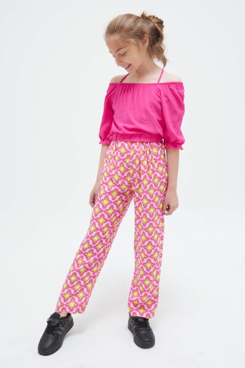 Pembe Askılı Bluzlu Pantolonlu Kız Çocuk Takım 15410