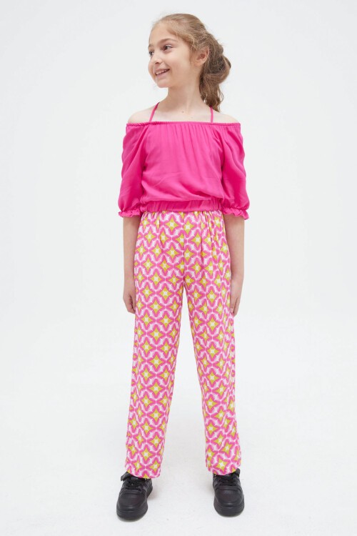 Pembe Askılı Bluzlu Pantolonlu Kız Çocuk Takım 15410