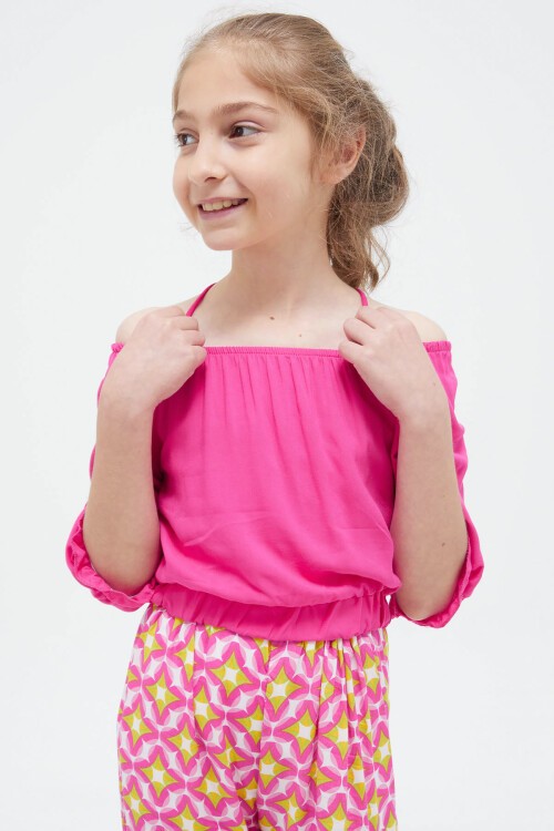 Pembe Askılı Bluzlu Pantolonlu Kız Çocuk Takım 15410