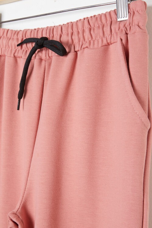 Pembe Bel ve Paça Lastikli Basic Kız Çocuk Okul Eşofman Altı 16245