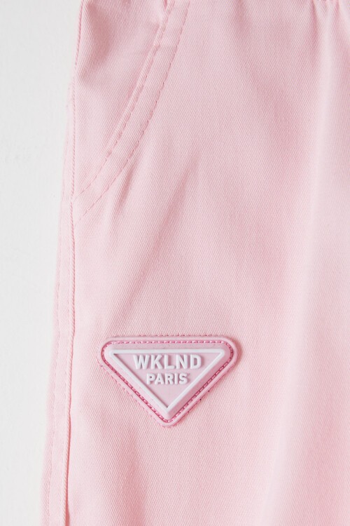 Pembe Beli Lastikli Logolu Kız Çocuk Pantolon 16229