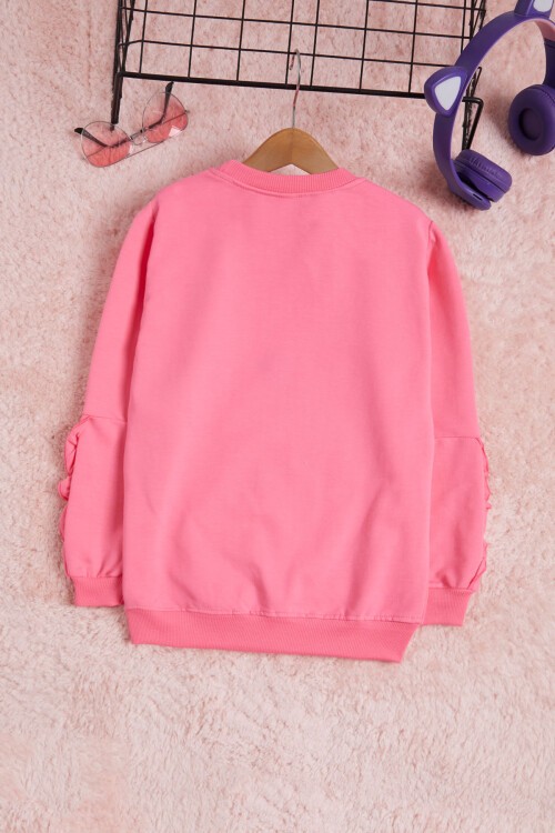 Pembe Çiçek Nakışlı Uzun Kol Kız Çocuk Sweatshirt 16305