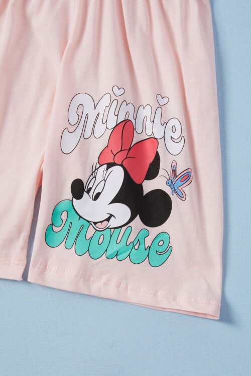 Pembe Çiçekli Karakter Baskılı Kız Çocuk Şortlu Takım 15634