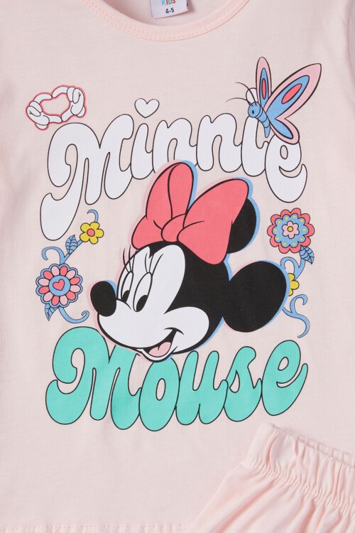 Pembe Çiçekli Karakter Baskılı Kız Çocuk Şortlu Takım 15634