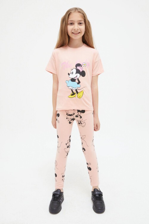 Pembe Çiçekli Karakter Baskılı Kız Çocuk Takım 15407