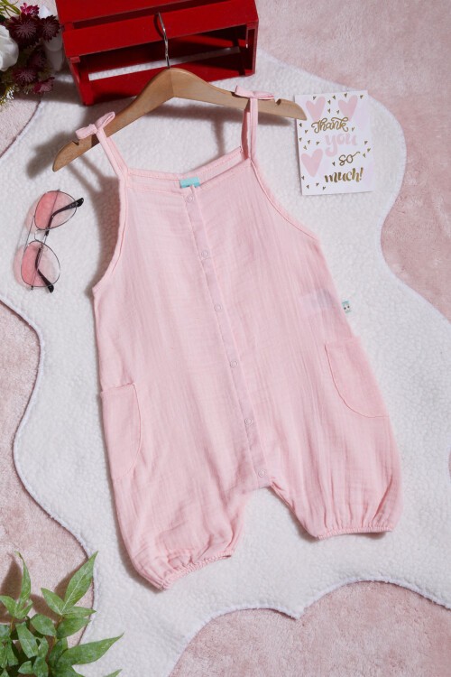 Pembe Çıtçıtlı Yazlık Kız Müslin Tulum 15428