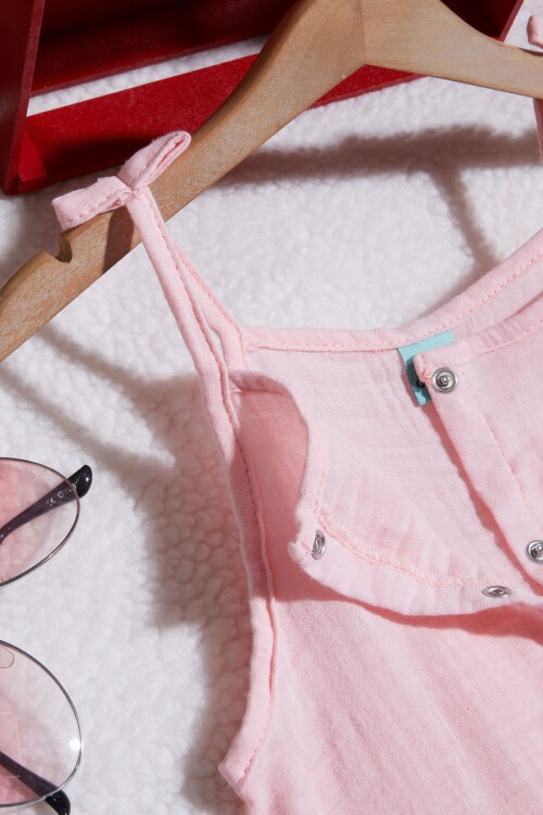 Pembe Çıtçıtlı Yazlık Kız Müslin Tulum 15428