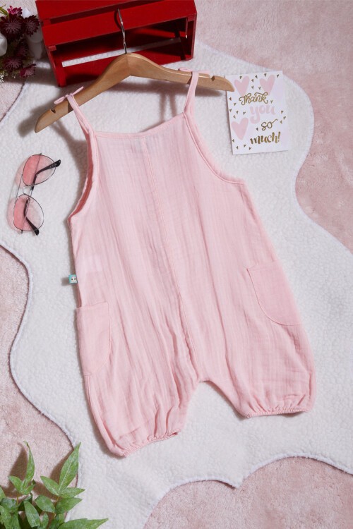 Pembe Çıtçıtlı Yazlık Kız Müslin Tulum 15428