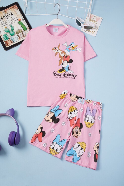 Pembe Çizgi Karakterli Kız Çocuk Şortlu Takım 15626