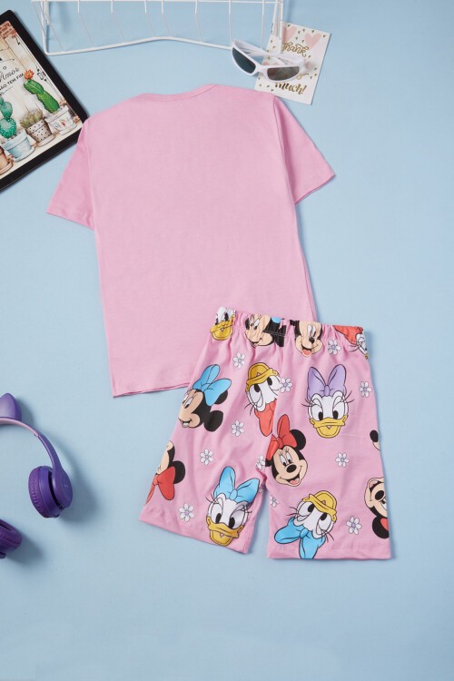 Pembe Çizgi Karakterli Kız Çocuk Şortlu Takım 15626