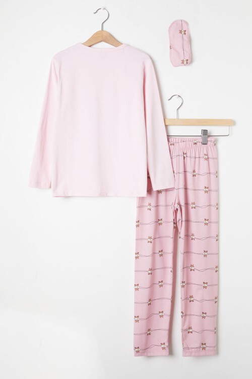 Pembe Çizgili Hayvan Desenli Kız Pijama Takımı 16334