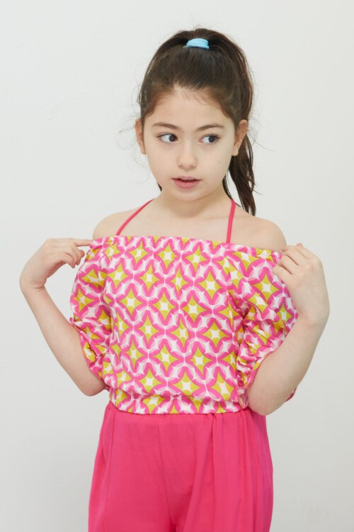 Pembe Desenli Bluz ve Pantolonlu Kız Takım 15390