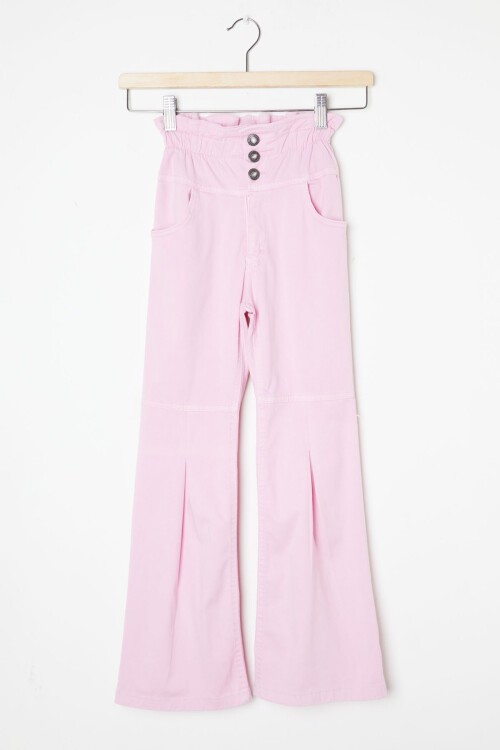 Pembe İspanyol Paça Beli Lastikli Kız Pantolon 16235