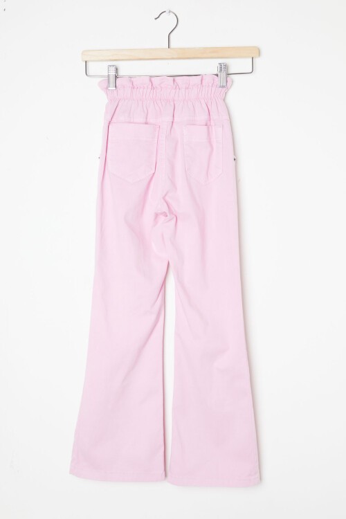 Pembe İspanyol Paça Beli Lastikli Kız Pantolon 16235