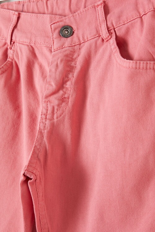 Pembe İspanyol Paça Yırtmaçlı Kelebek İşlemeli Kız Pantolon 16214