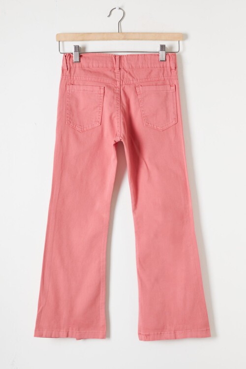 Pembe İspanyol Paça Yırtmaçlı Kelebek İşlemeli Kız Pantolon 16214