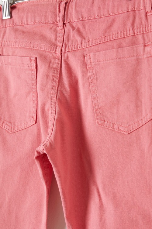 Pembe İspanyol Paça Yırtmaçlı Kelebek İşlemeli Kız Pantolon 16214