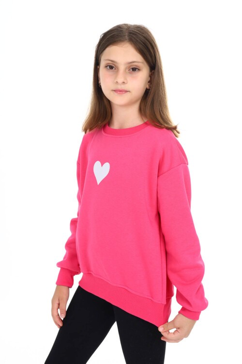 Pembe Kalp Baskılı Polarlı Kız Çocuk Sweatshirt 16469