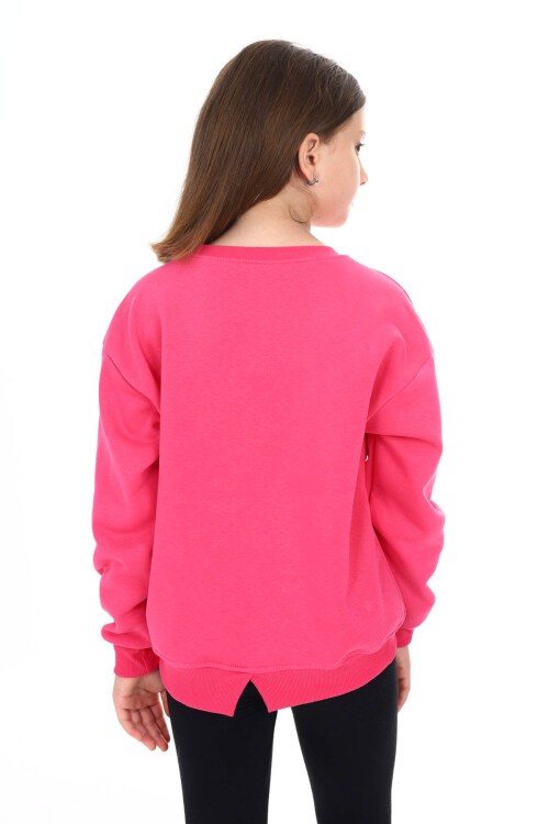 Pembe Kalp Baskılı Polarlı Kız Çocuk Sweatshirt 16469