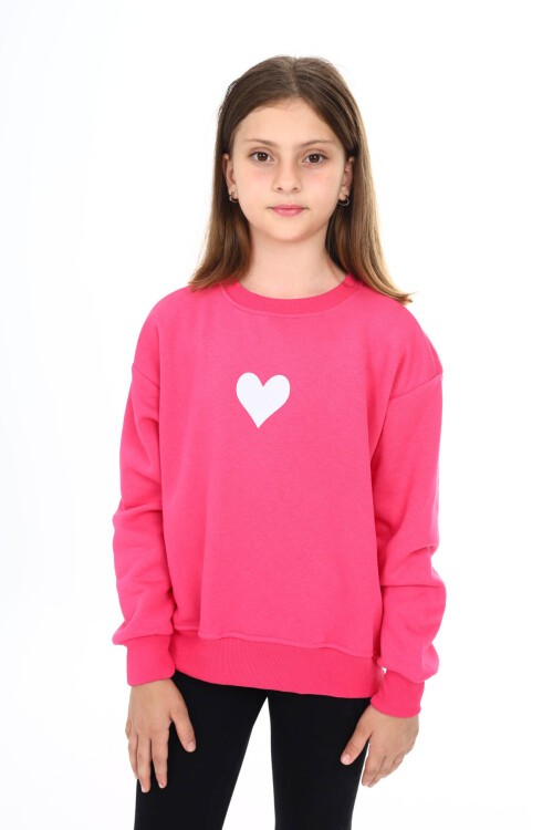 Pembe Kalp Baskılı Polarlı Kız Çocuk Sweatshirt 16469
