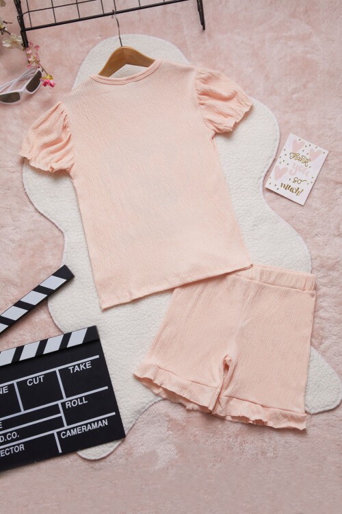 Pembe Kalpli Karakter Baskılı Kız Çocuk Şortlu Takım 15451