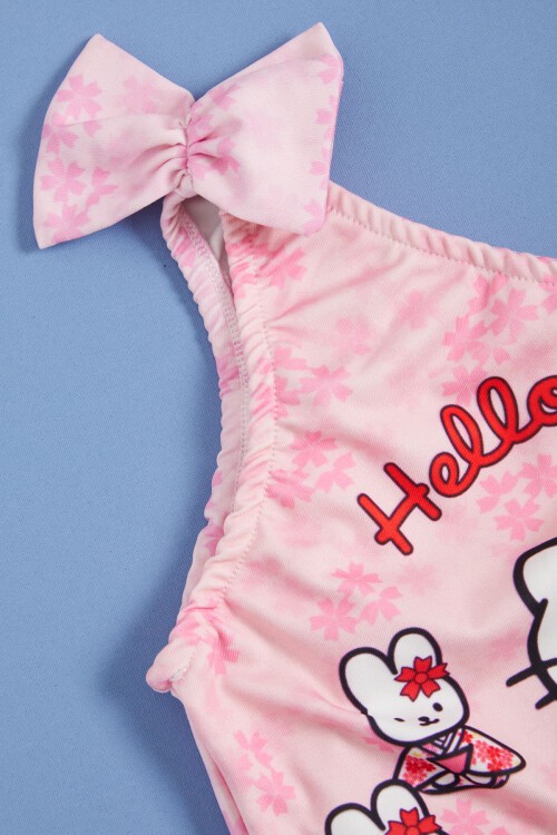 Pembe Karakter Baskılı Kız Mayo Takımı 15620