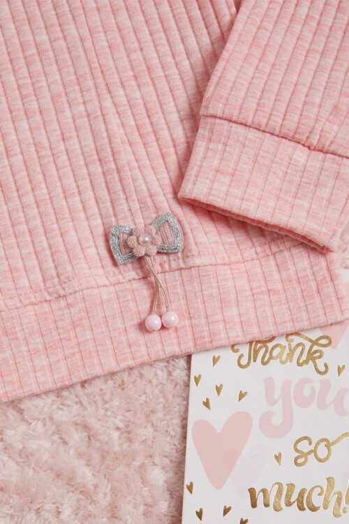 Pembe Önü Fırfırlı Fitilli Uzun Kollu Sweatshirt