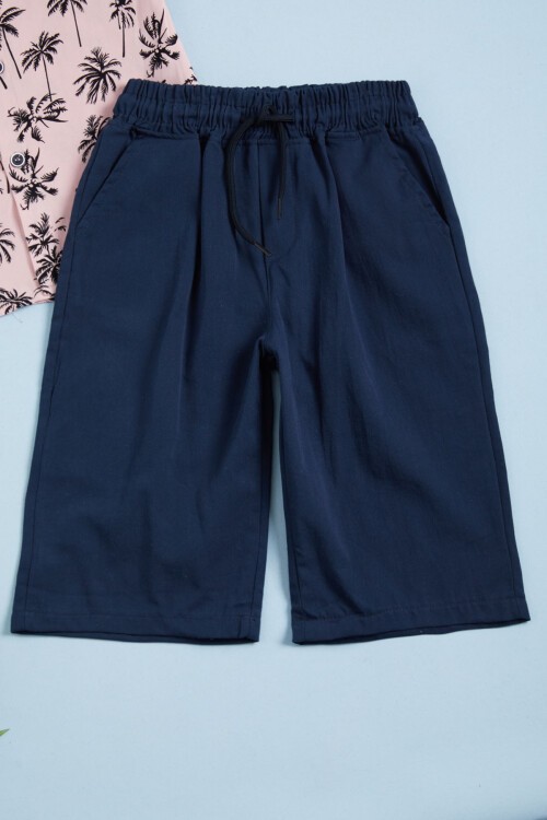 Pembe Palmiye Baskı Gömlekli Şortlu Erkek Takım 15643