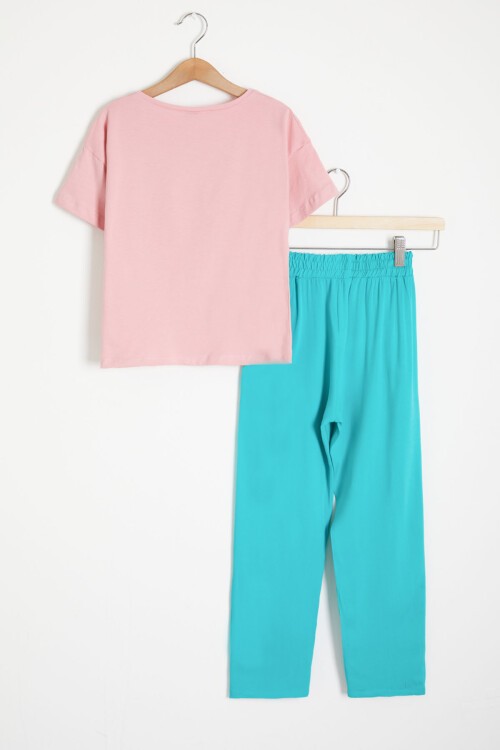 Pembe Papatya Baskılı Kız Çocuk Alt Üst Yazlık Takım 15460